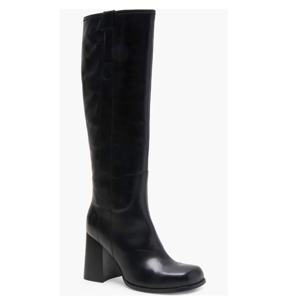 Free People Naomi Tall Leather Boots, Black, New, Size 6.5